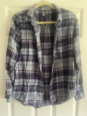 aerie womens Plaid Button-Down Shirt - Blue, Gray & Purple size large